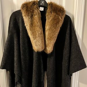 J.Crew shawl with faux fur collar. One size, never worn.